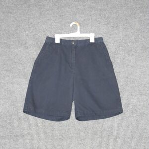 LL Bean Shorts Womens 8 Navy Blue Cotton Pleated Knee Length Summer Casual